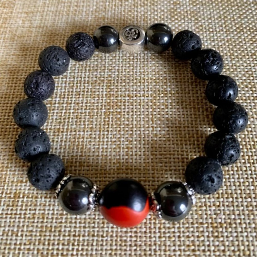 Lava Rock & Huayruro Bracelet